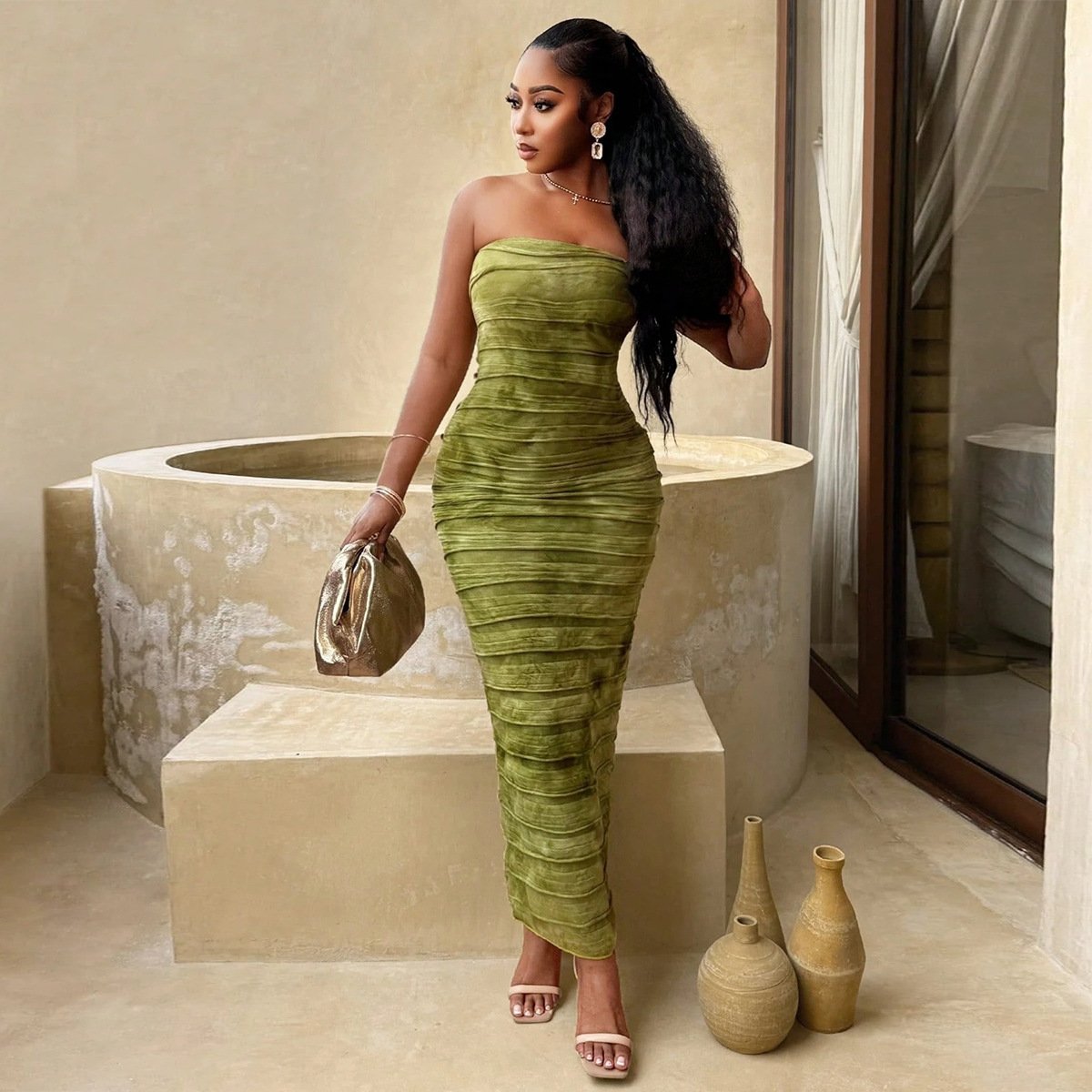 Open-back Tie-dyed European And American Tube Top Dresses - Image 2