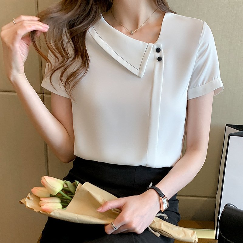 Women's V-neck Chiffon Top Slimming Western-style Shirt - Image 4
